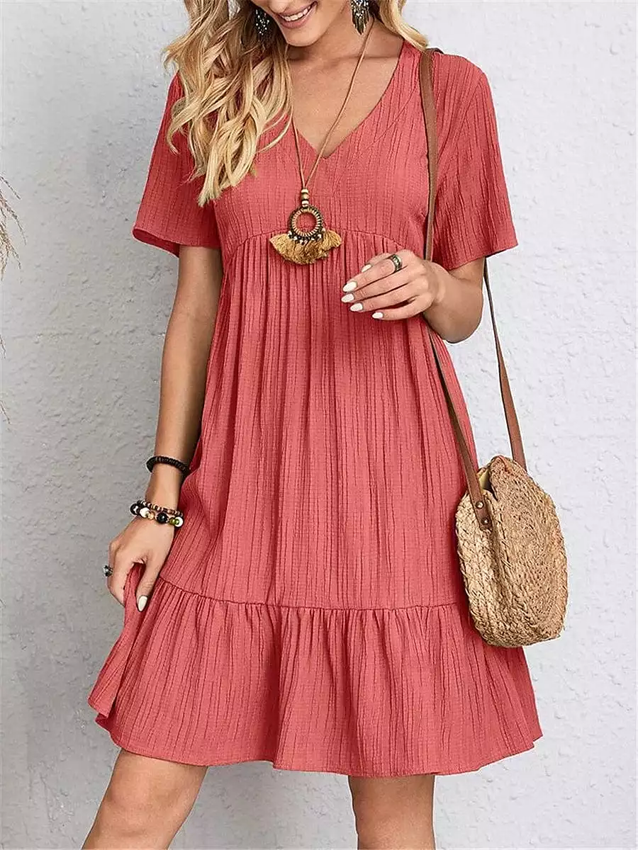 Sleeveless Shift Dress with Ruffle V Neck for Women