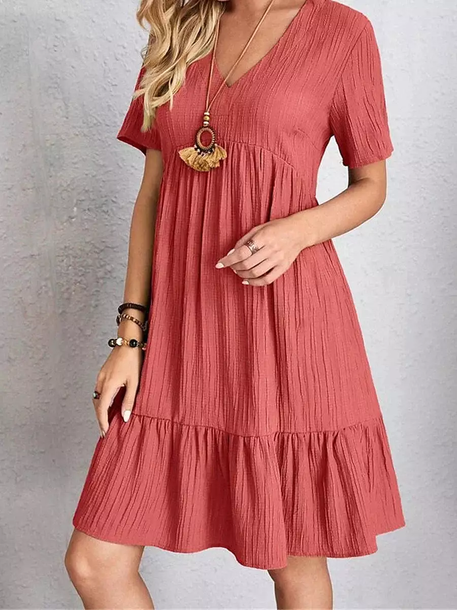 Sleeveless Shift Dress with Ruffle V Neck for Women