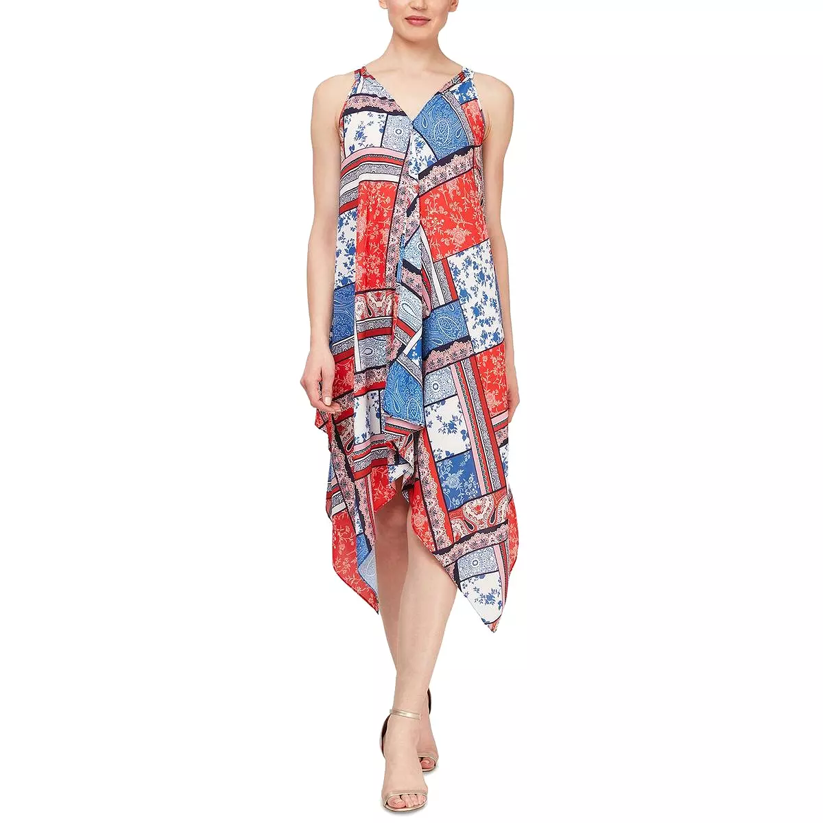 SLNY Women's Tea Length Printed Shift Dress.