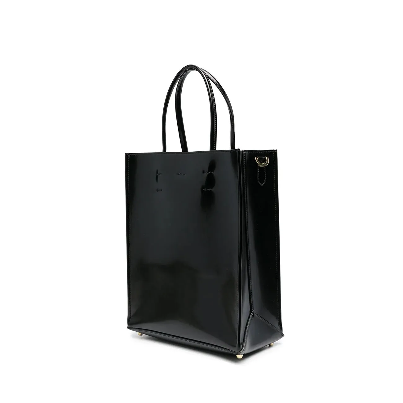 Small black faux leather shopping bag with logo for women