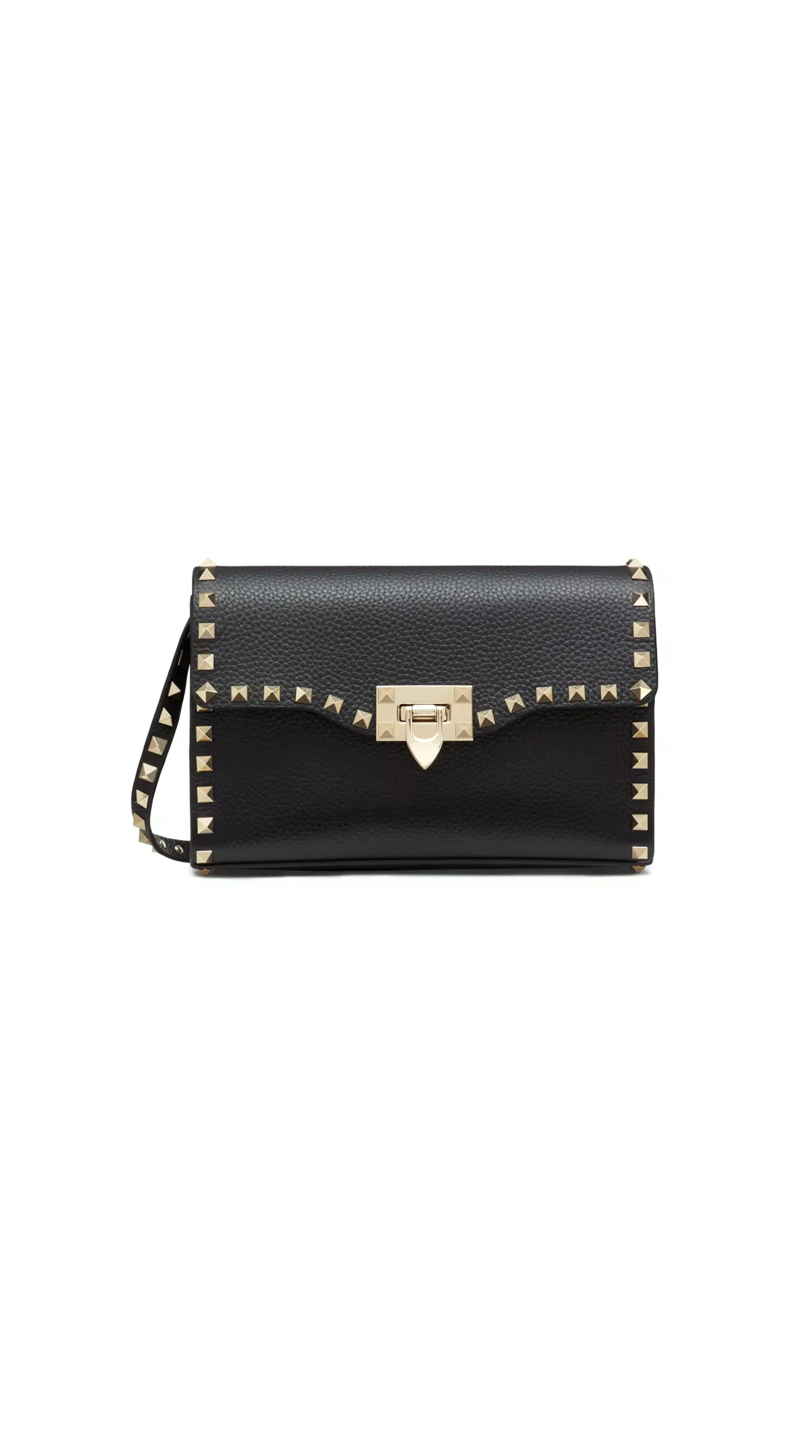 Small Rockstud Grainy Calfskin Crossbody Bag - Black