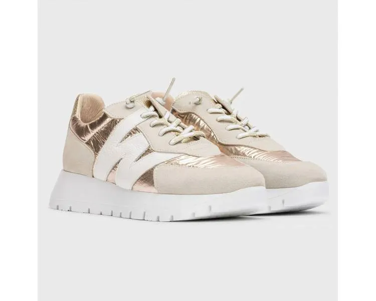 Sneakers donna Wonders beige in pelle