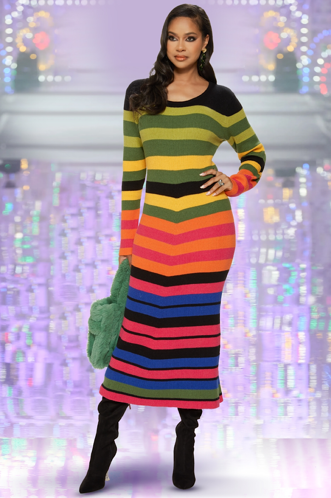 Stylish Knit Dress with Multiple Colors and Mid Length