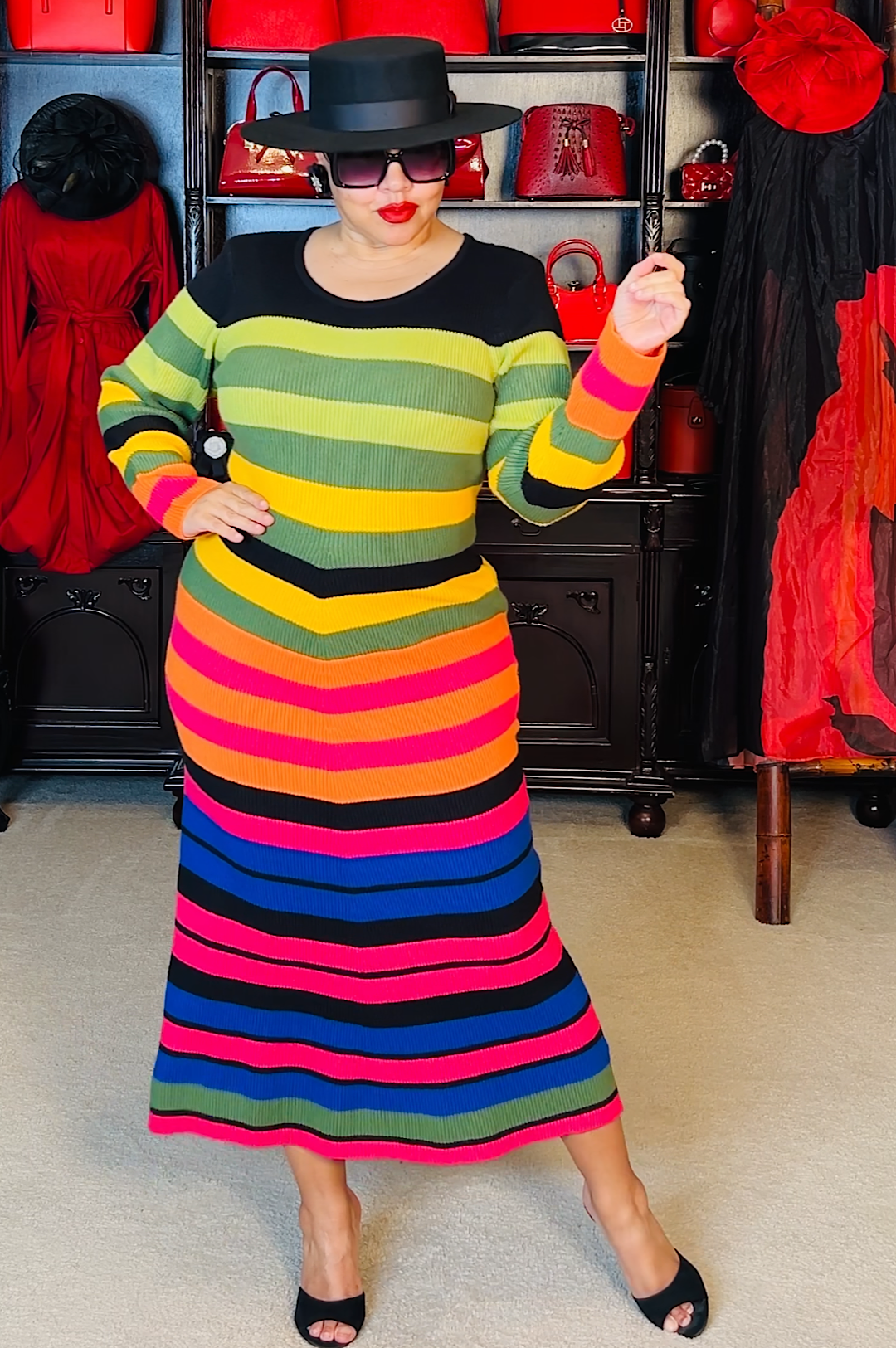 Stylish Knit Dress with Multiple Colors and Mid Length