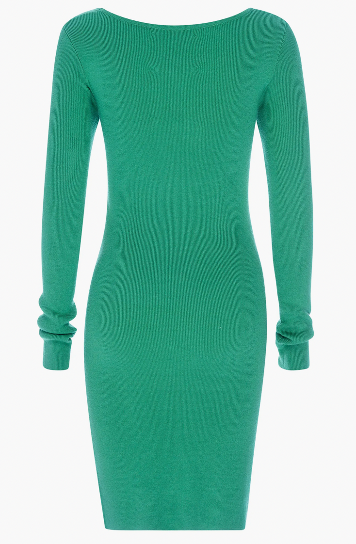 Superbe Retrograde Twist Front Long Sleeve Knit Dress Emerald