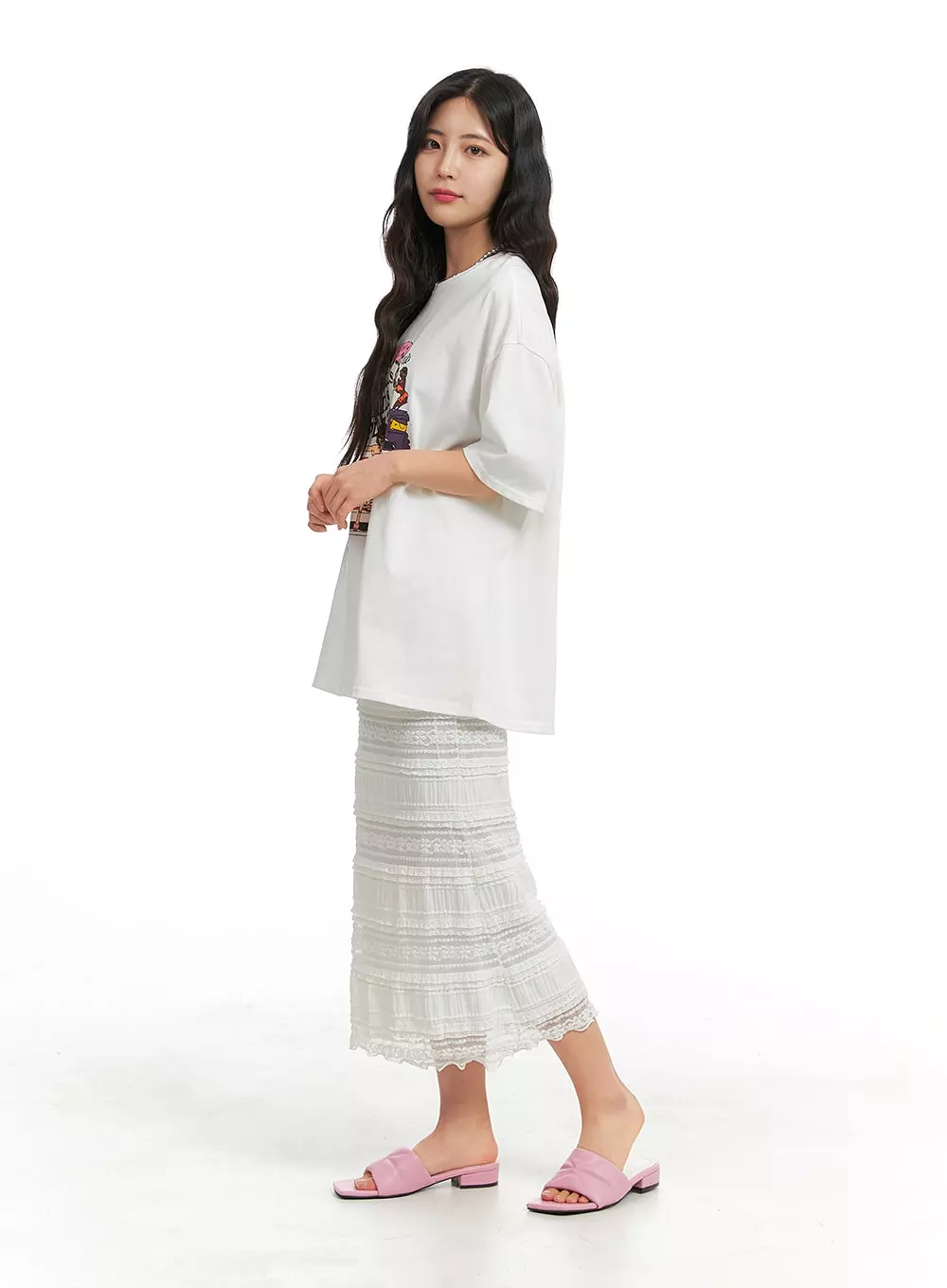 Textured Lace Maxi Skirt OM427 is a beautiful and trendy lace skirt that adds texture and elegance to your outfit.