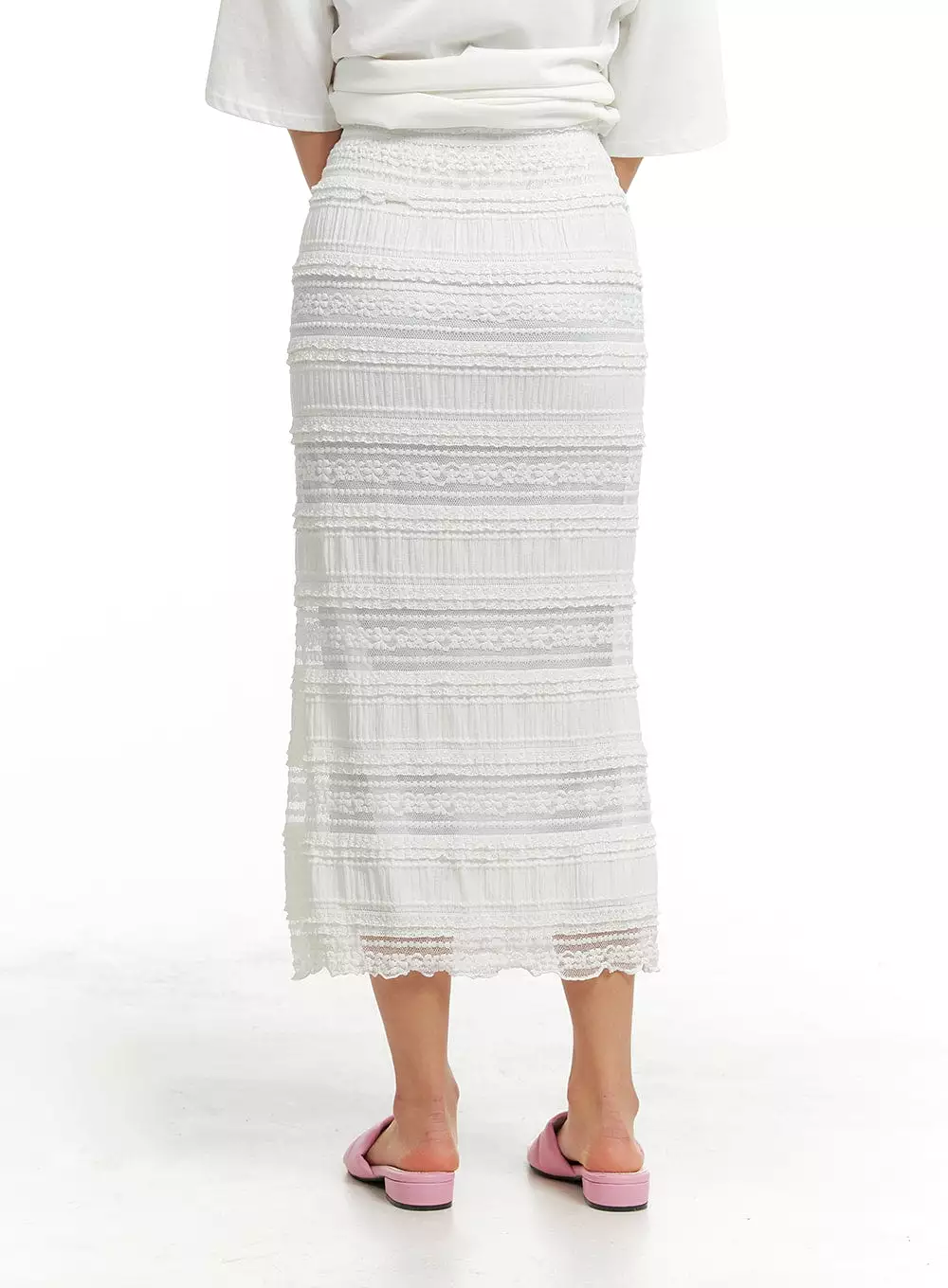 Textured Lace Maxi Skirt OM427 is a beautiful and trendy lace skirt that adds texture and elegance to your outfit.