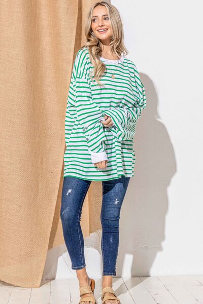 The result is Oversized Striped Balloon Sleeve Top - Shop Now.