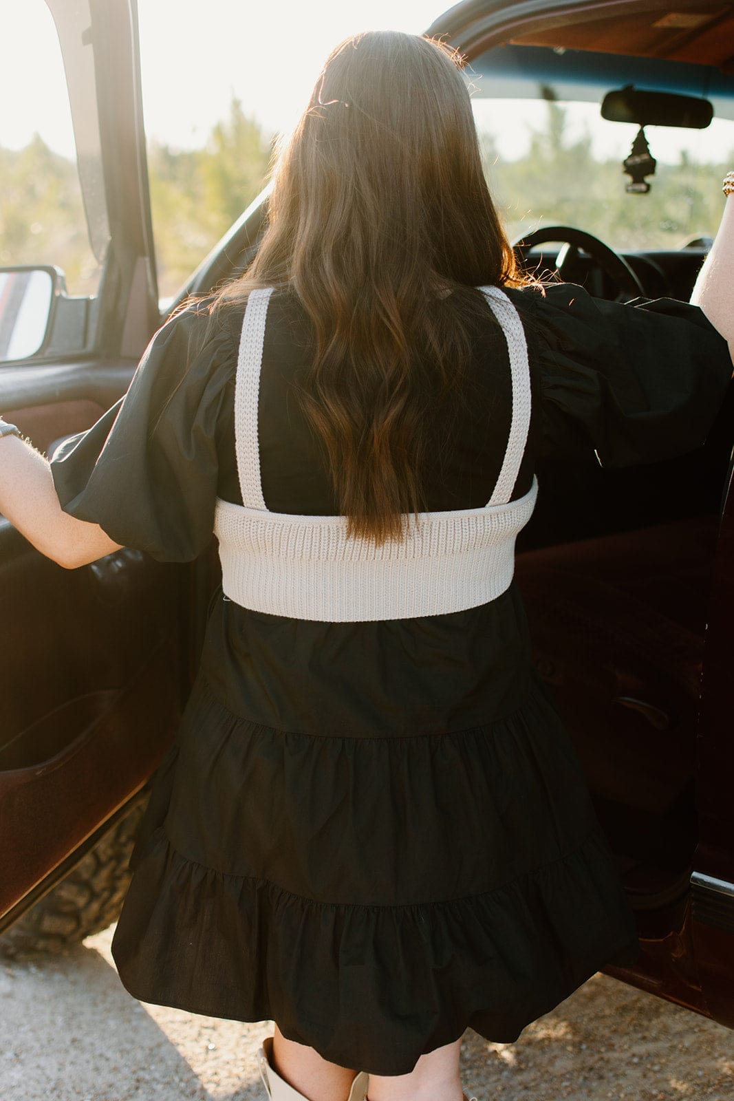 Tiered Mini Dress with Black Knit Detail