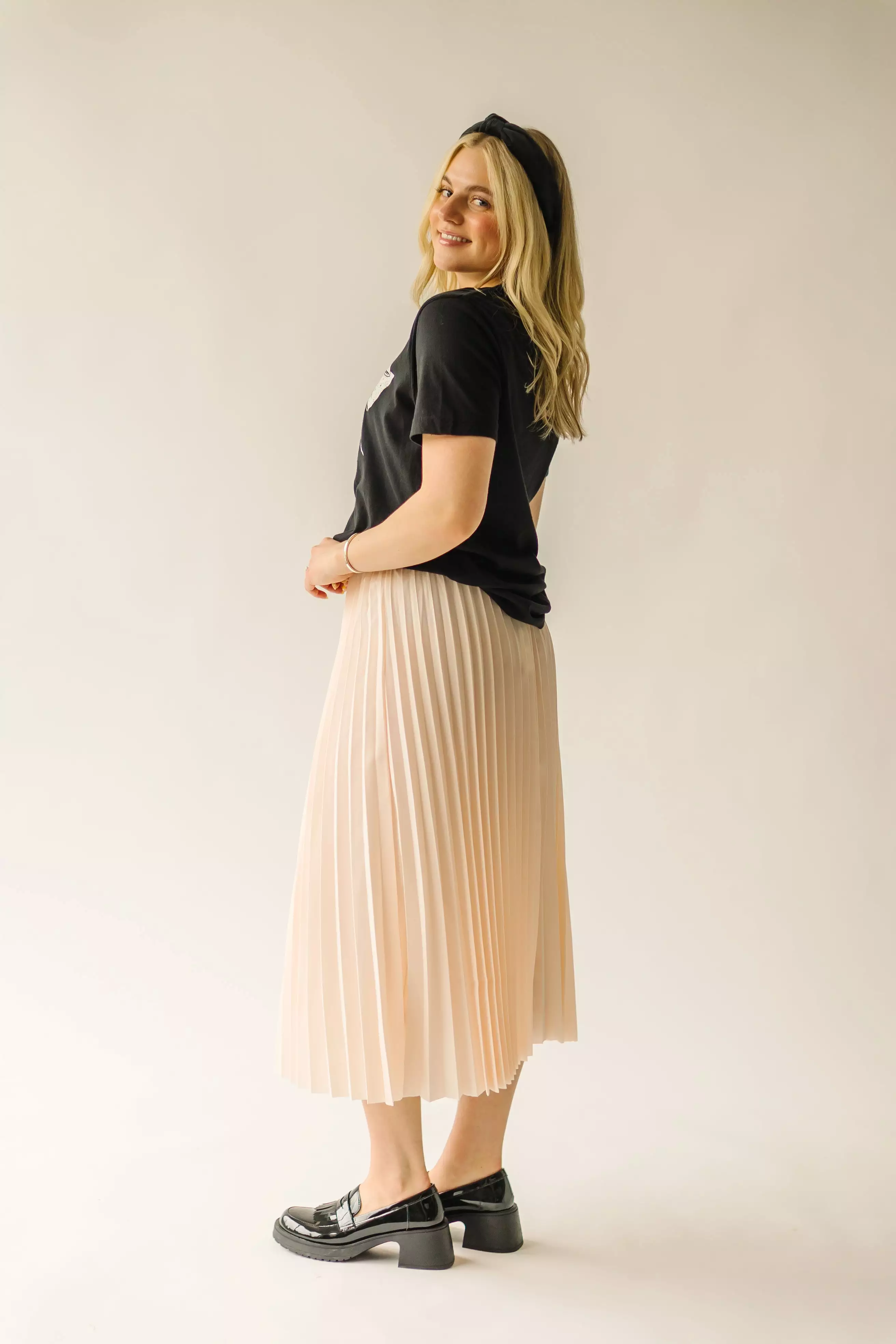 Trevin Pleated Midi Skirt - Blush