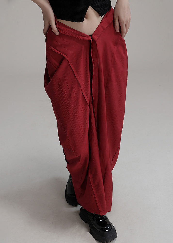 Unique Red Asymmetrical Pockets Cotton Maxi Skirts Summer - AB1039