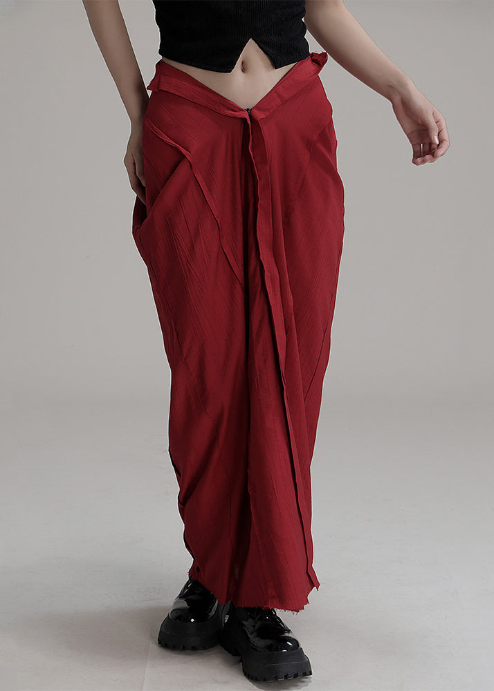 Unique Red Asymmetrical Pockets Cotton Maxi Skirts Summer - AB1039