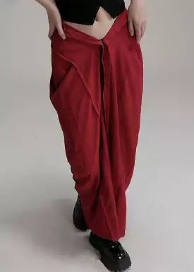 Unique Red Asymmetrical Pockets Cotton Maxi Skirts Summer - AB1039