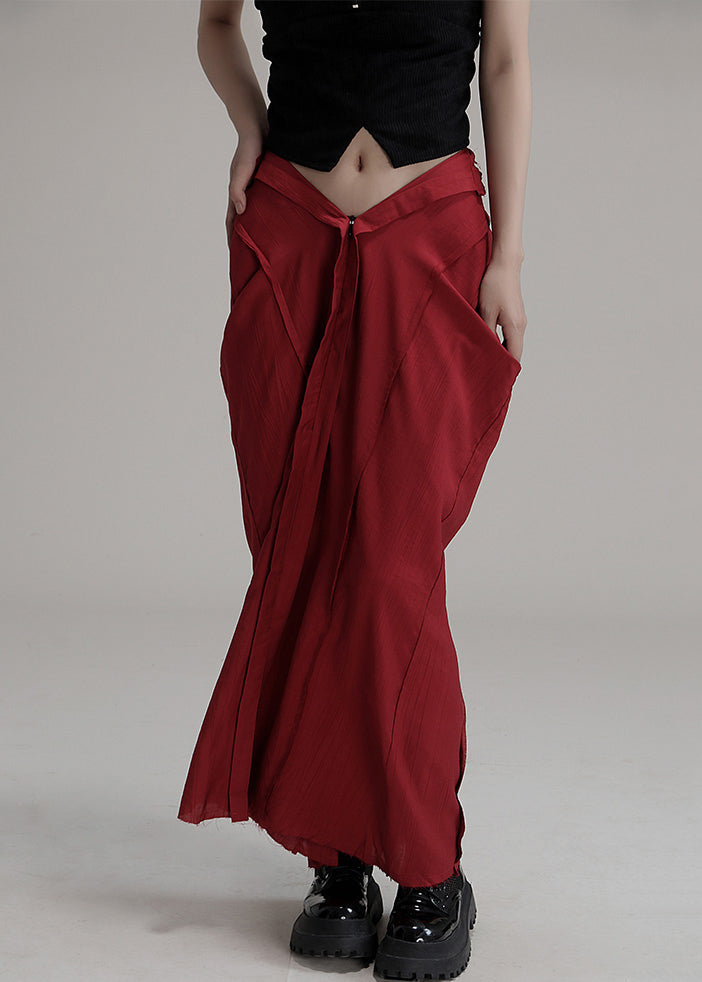 Unique Red Asymmetrical Pockets Cotton Maxi Skirts Summer - AB1039