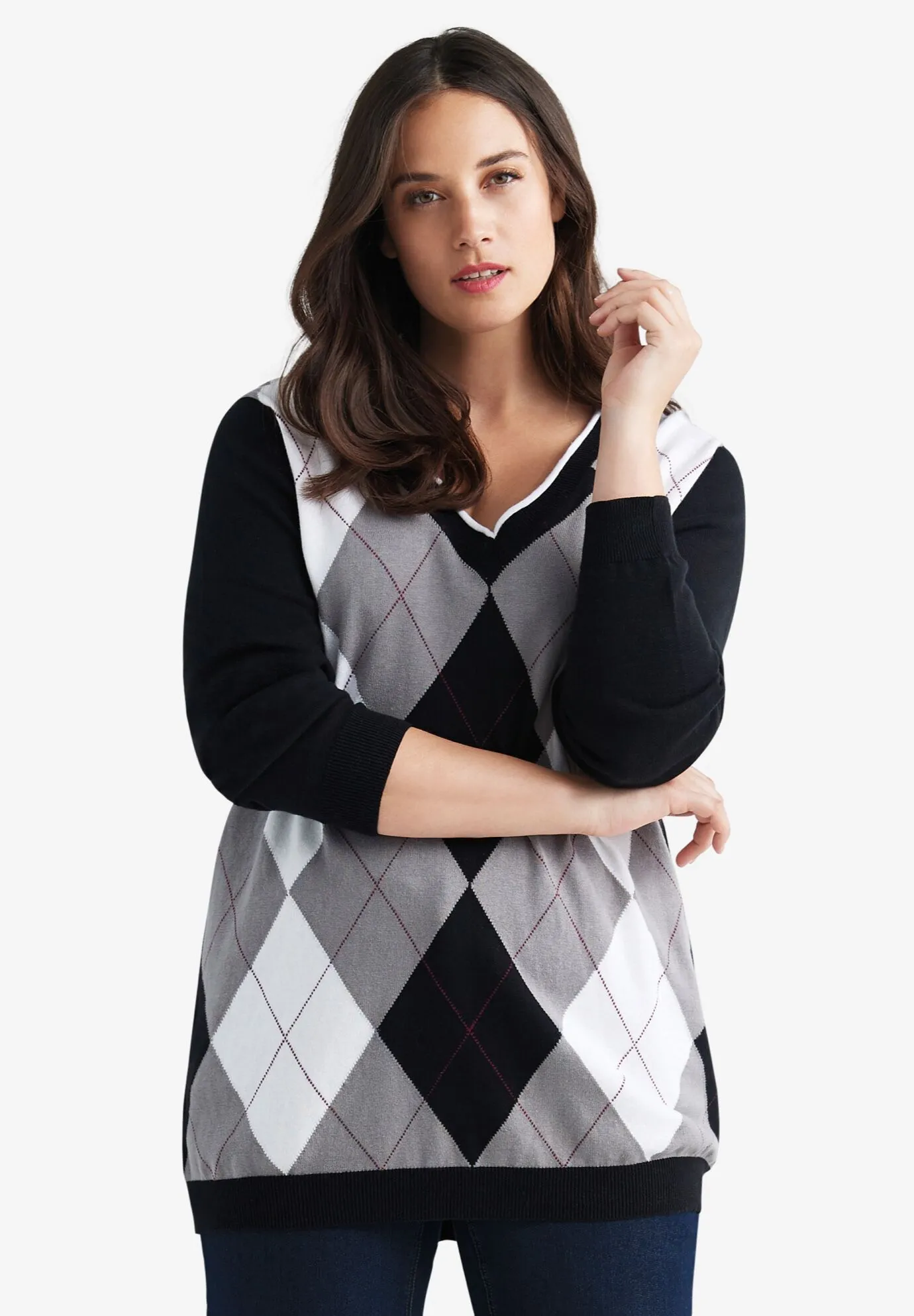 Argyle Sweater with V-shaped Neckline