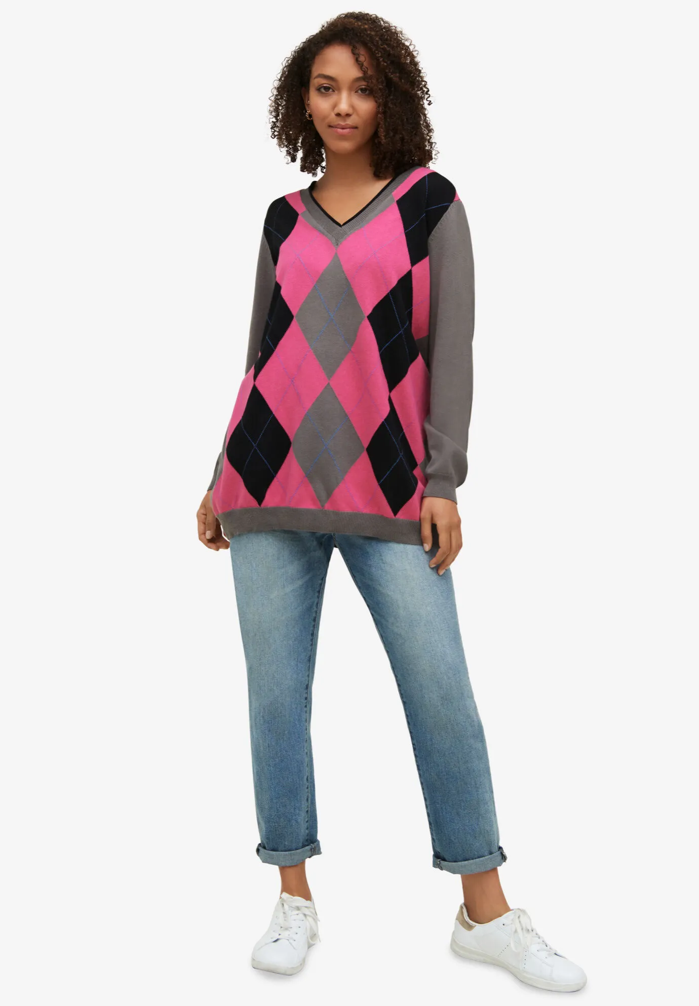 Argyle Sweater with V-shaped Neckline