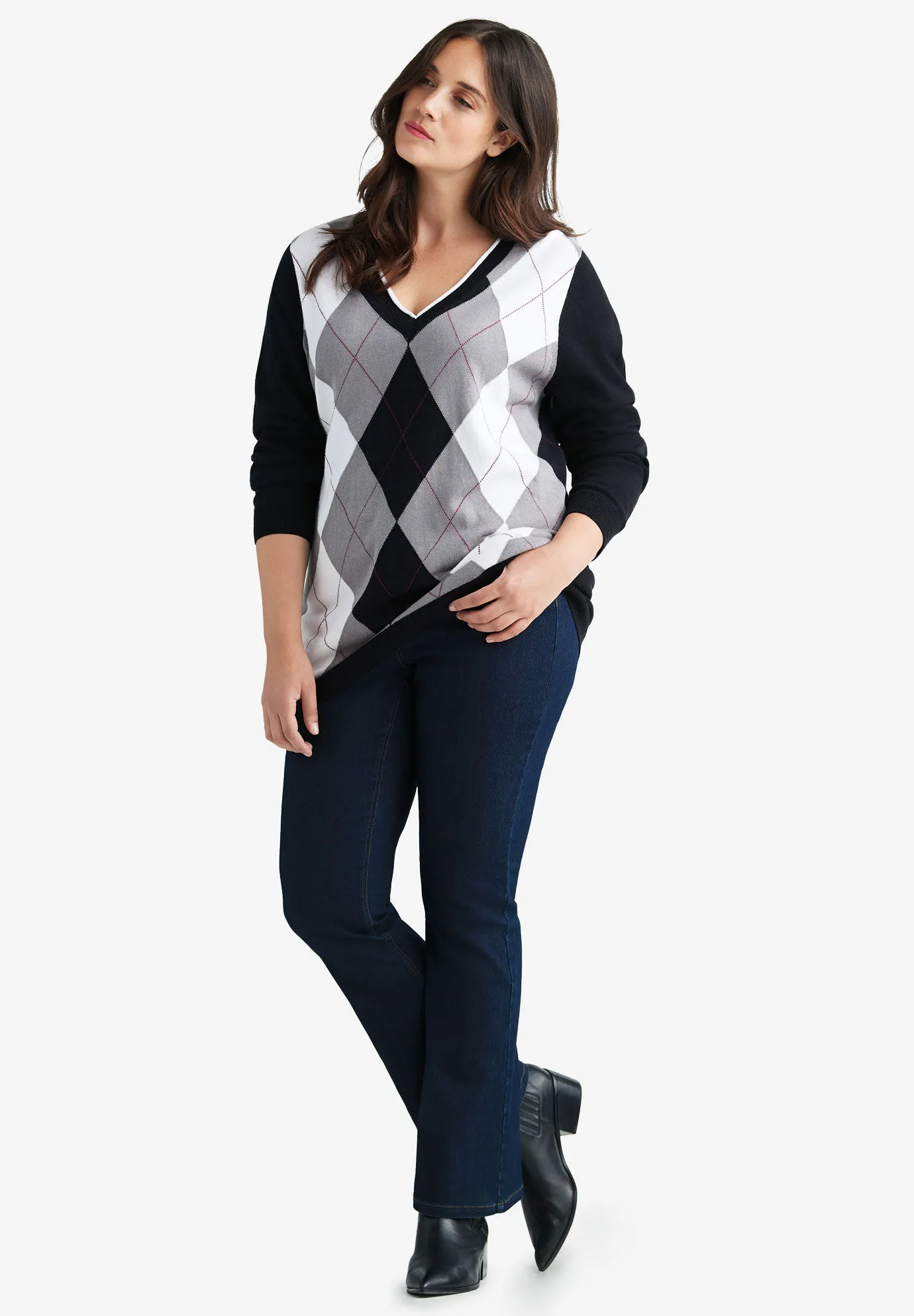 Argyle Sweater with V-shaped Neckline