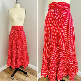 Vintage 1950s Red Polka Dot Cotton Maxi Skirt Size S