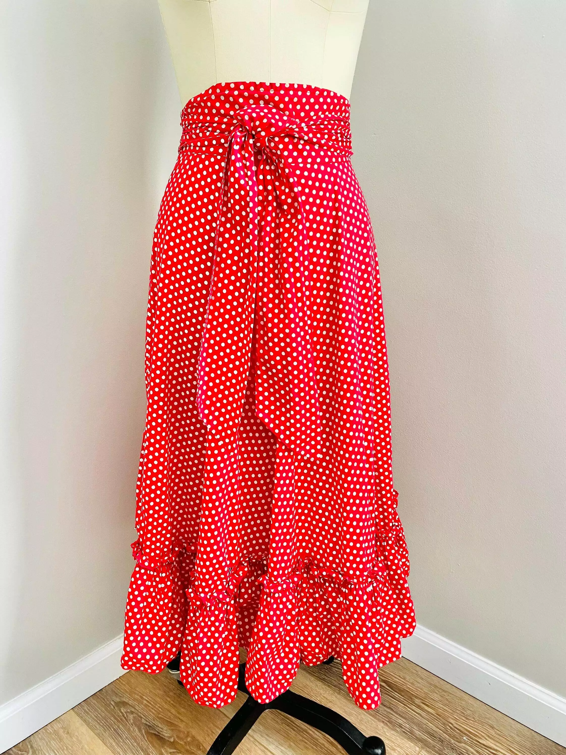 Vintage 1950s Red Polka Dot Cotton Maxi Skirt Size S