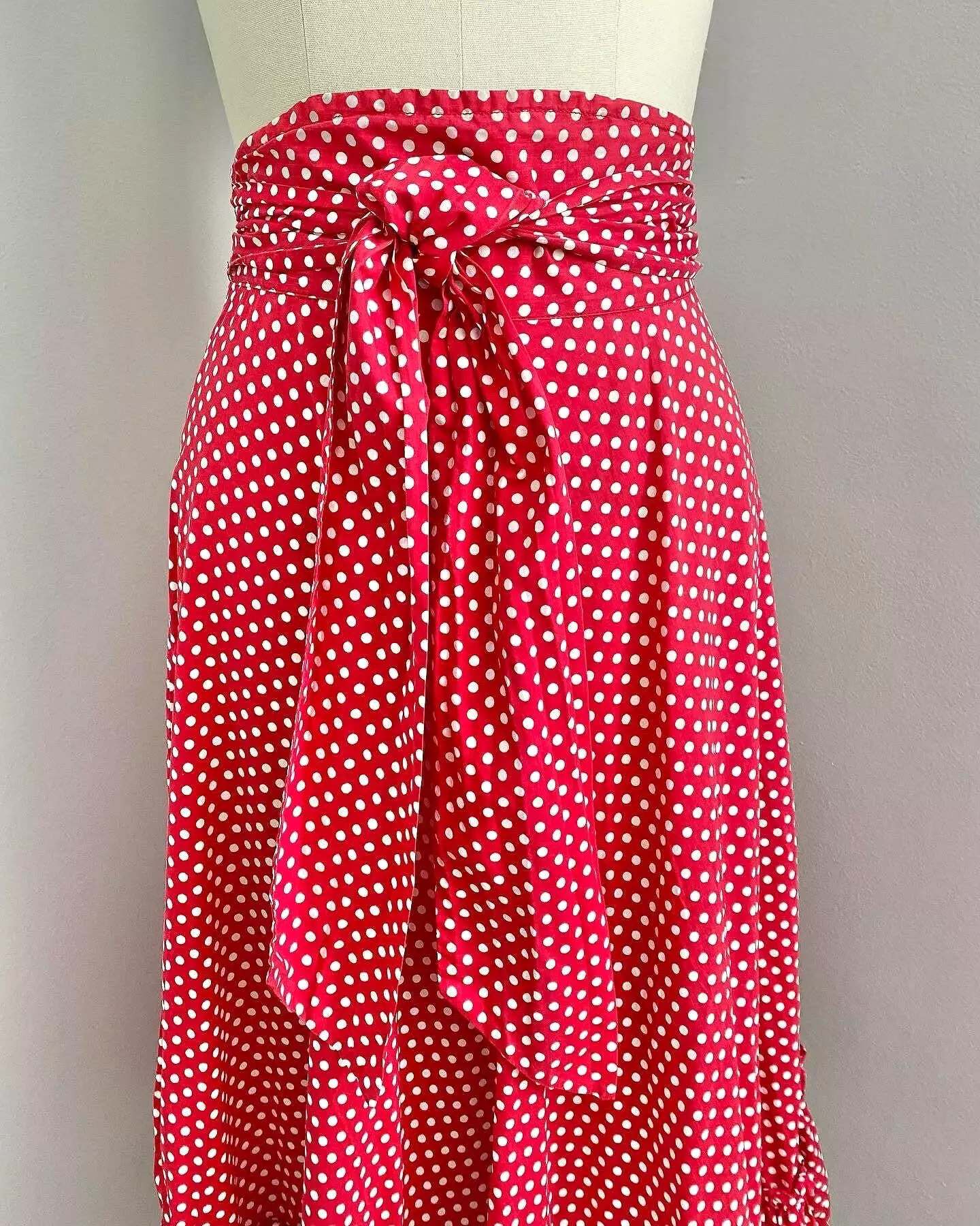 Vintage 1950s Red Polka Dot Cotton Maxi Skirt Size S