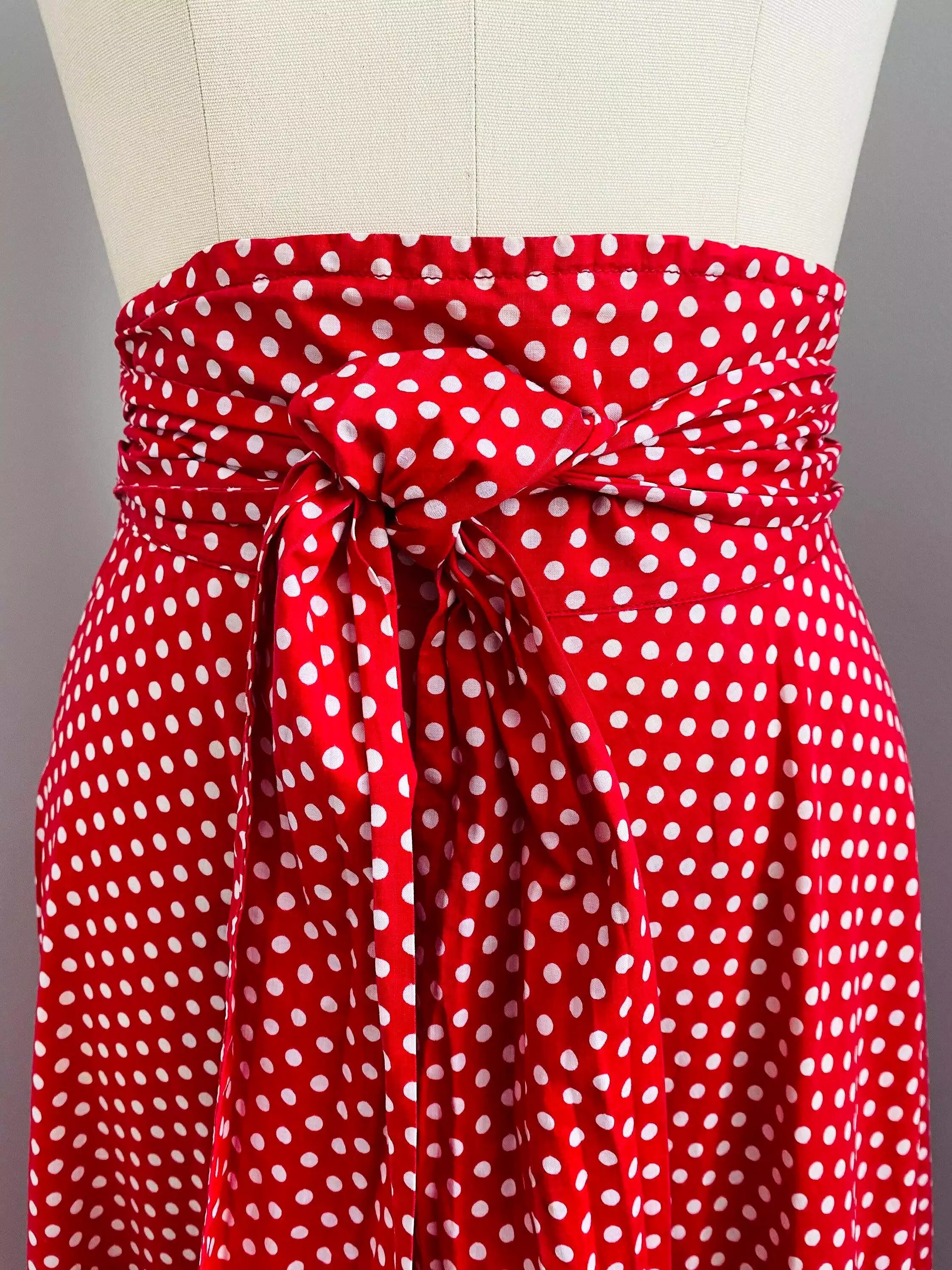 Vintage 1950s Red Polka Dot Cotton Maxi Skirt Size S