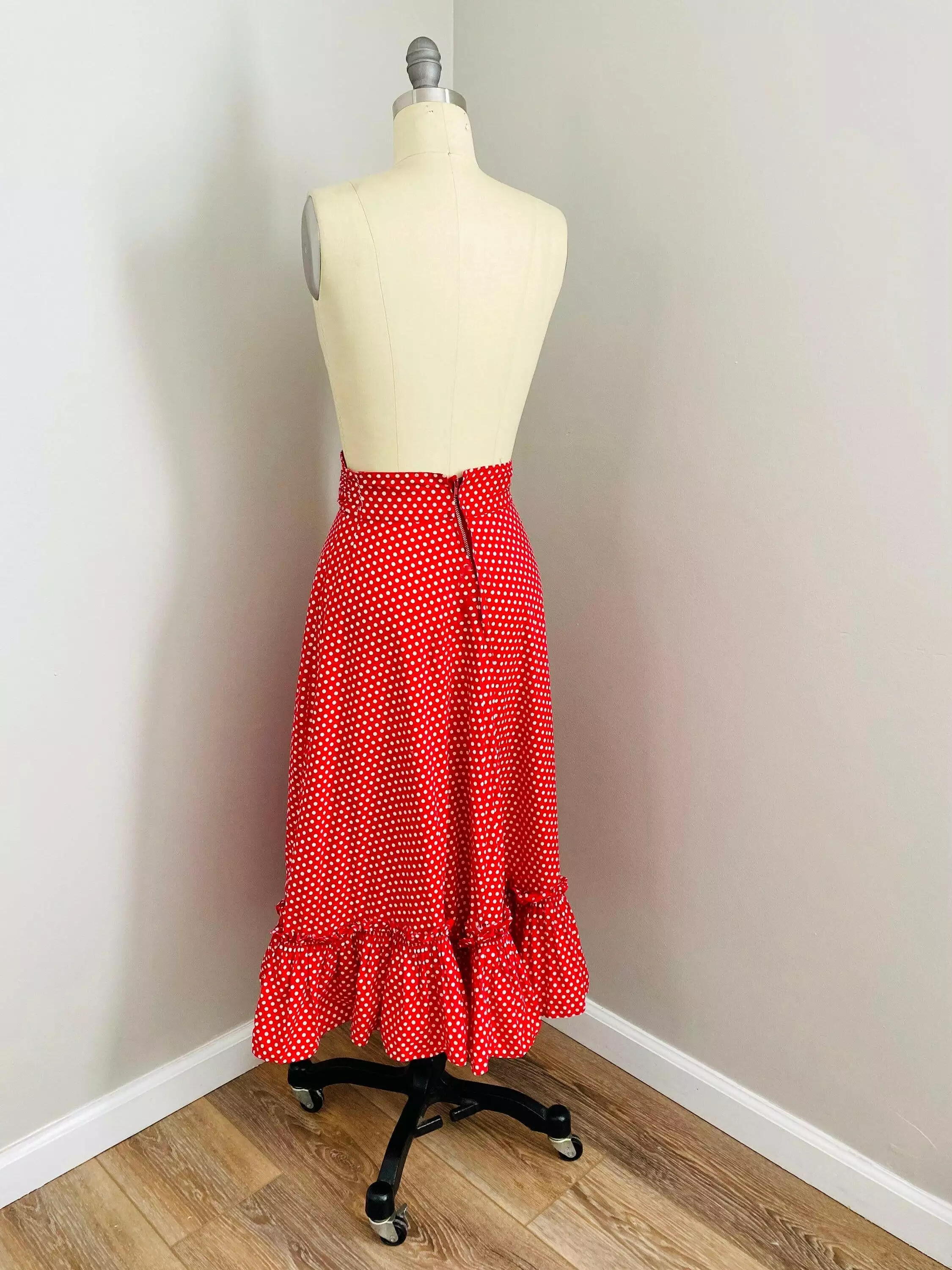 Vintage 1950s Red Polka Dot Cotton Maxi Skirt Size S