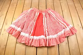 Vintage 1970s Patchwork Prairie Calico Skirt with Corset-Waist, True Vintage, Retro Fashion, Strawberries