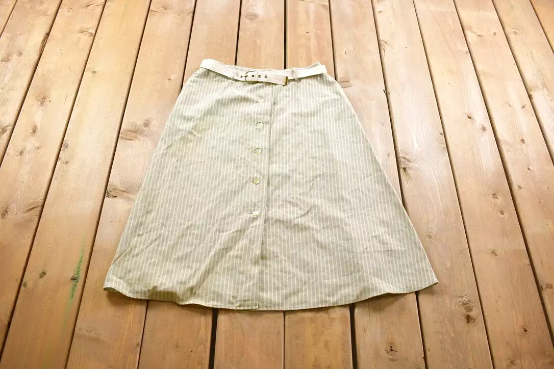 Vintage 1980s Joyce Jaguar Green Striped Skirt, Size 28 x 28 | American Vintage Fashion | Streetwear