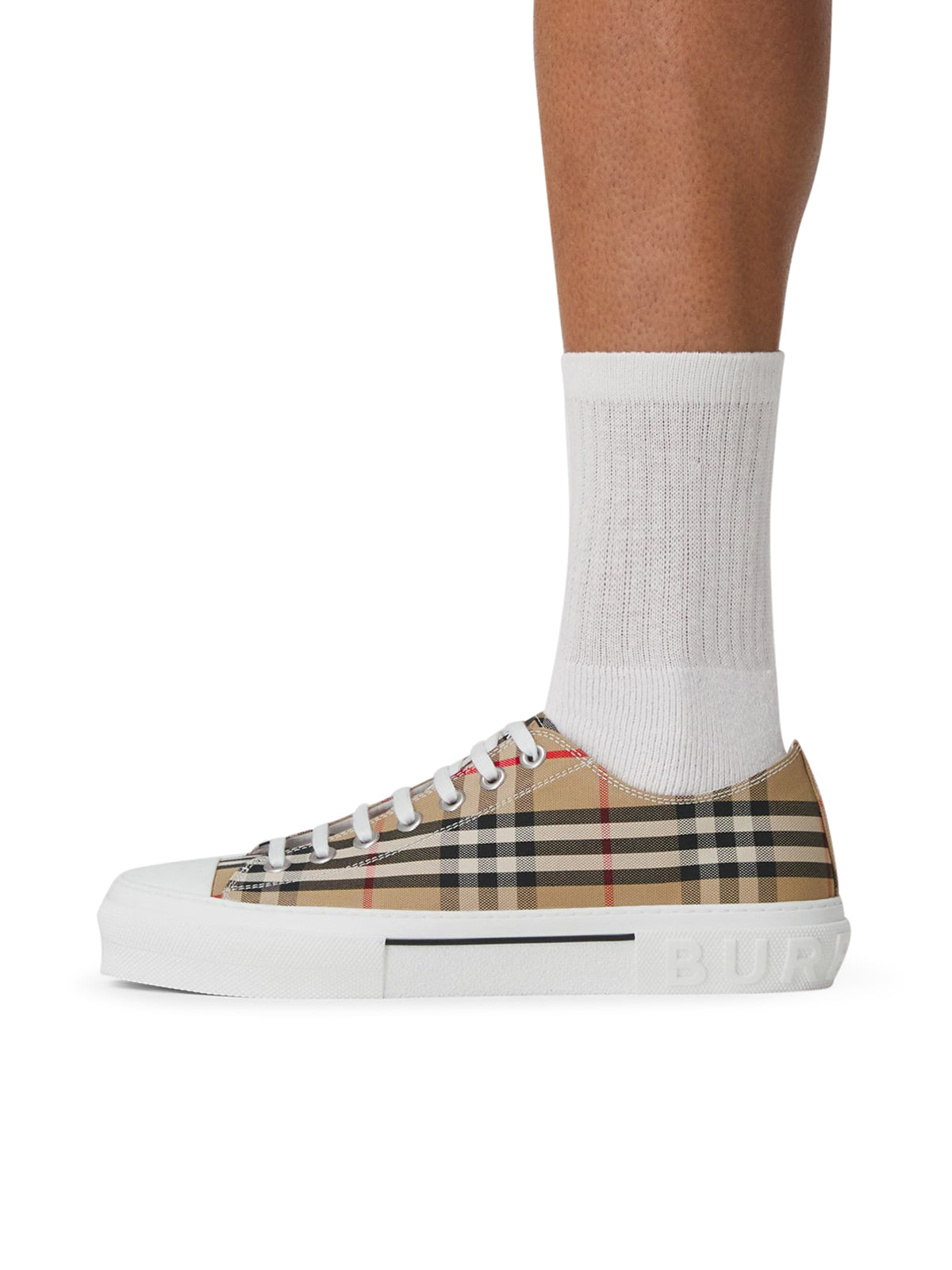 vintage check cotton sneakers