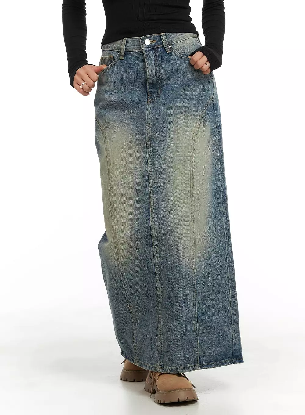 Vintage Denim Maxi Skirt CA403