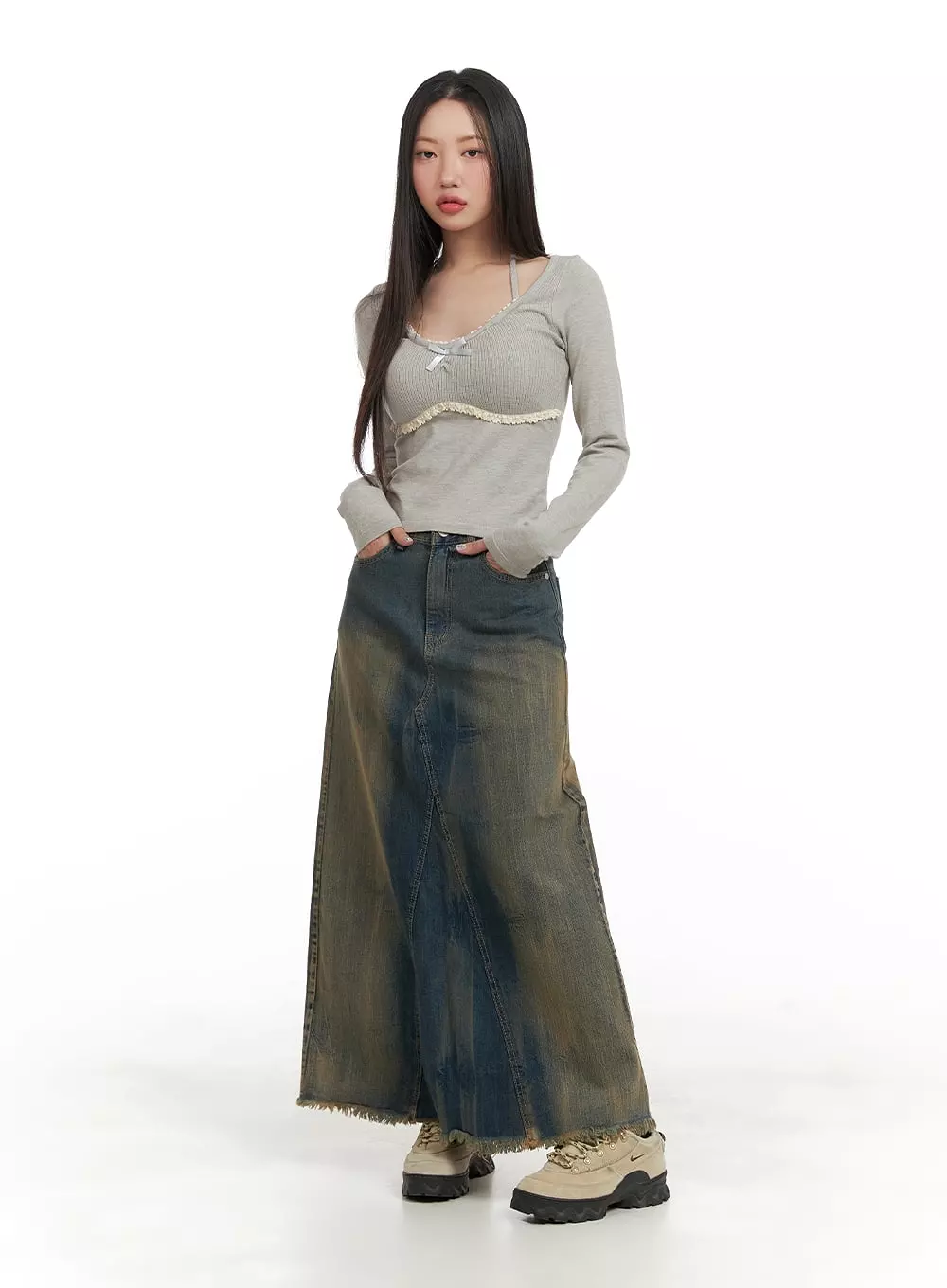 vintage denim maxi skirt