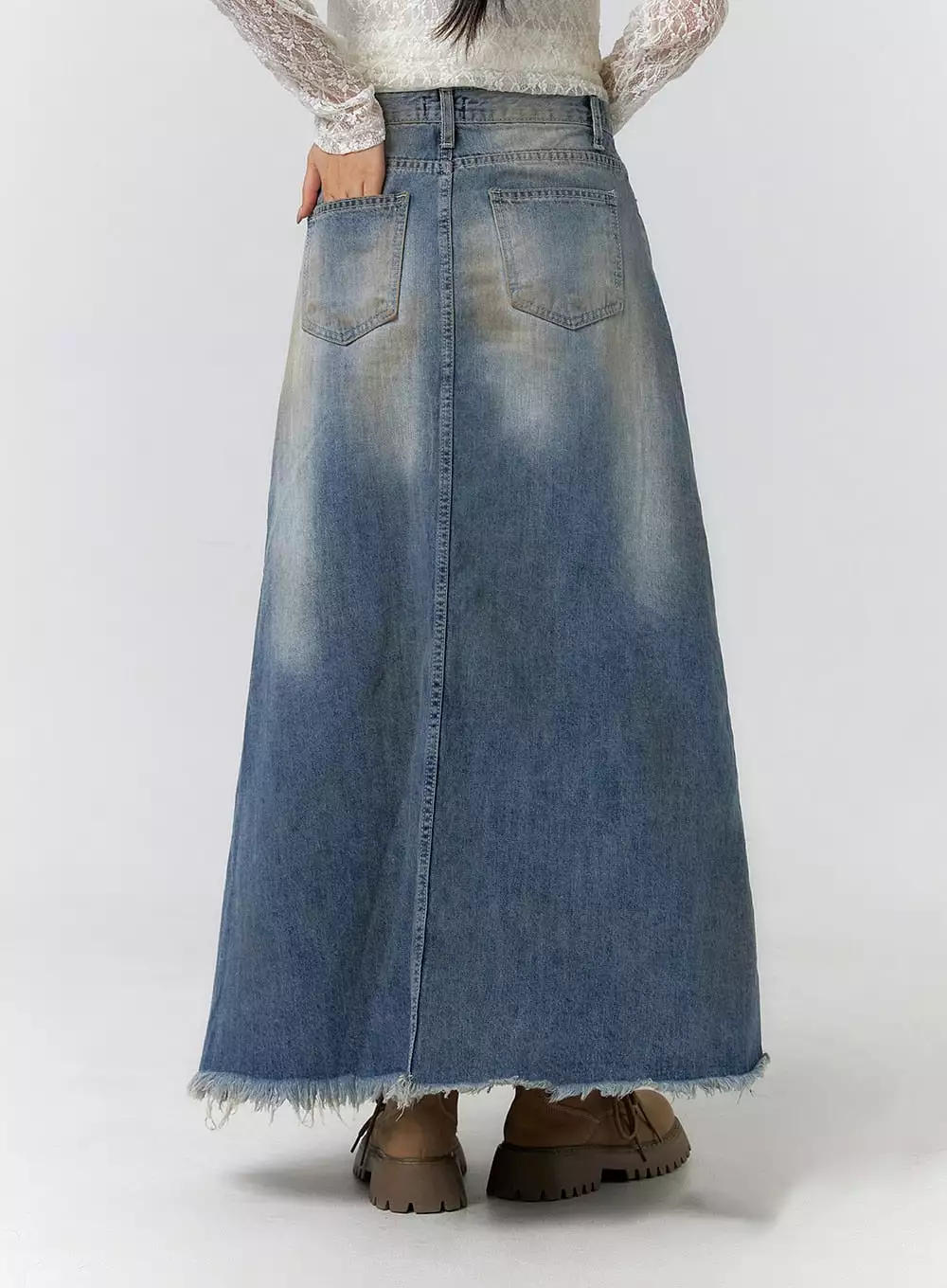 vintage maxi skirt, washed raw hem, CF405