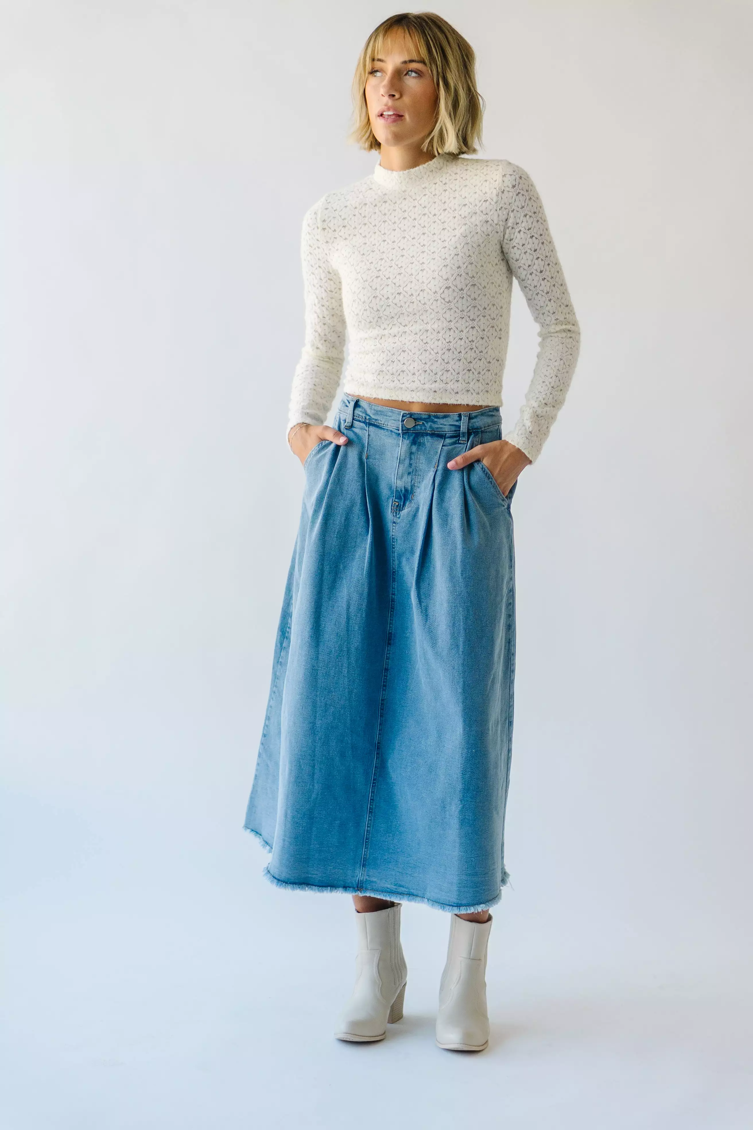 Waleska Pleated Denim Maxi Skirt - Get it now!