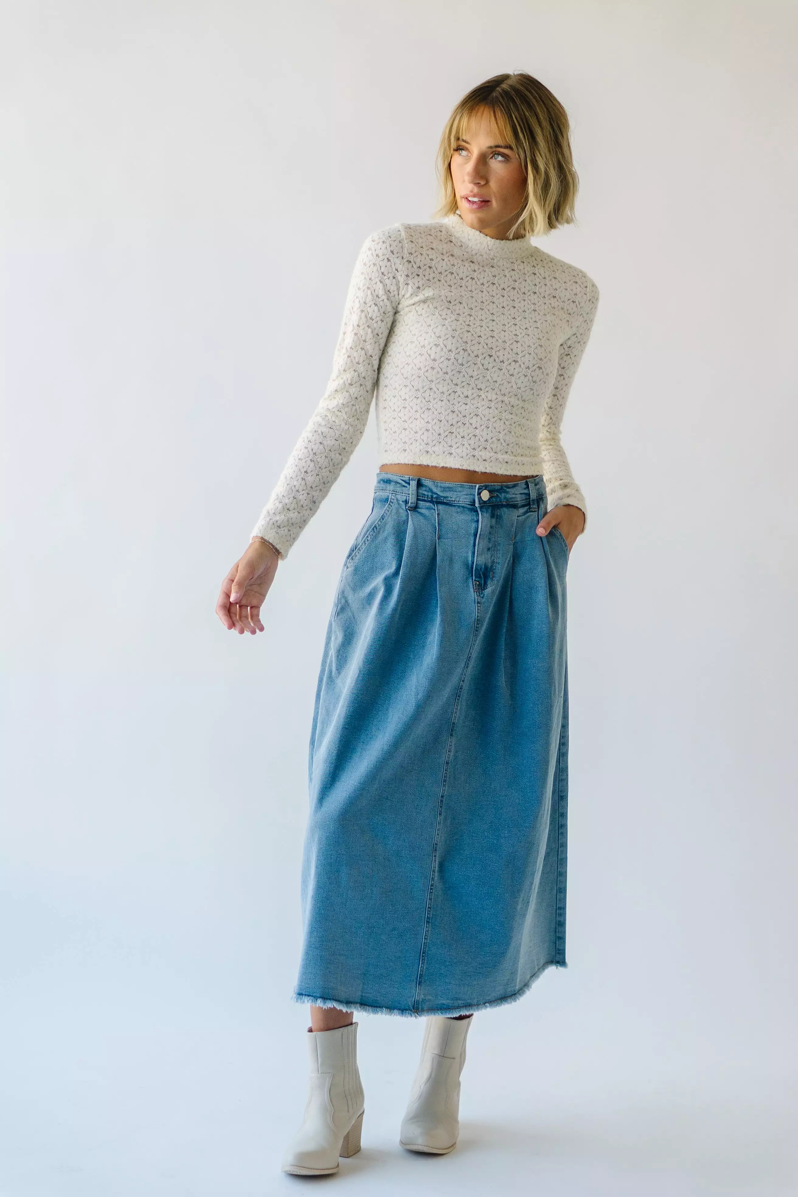 Waleska Pleated Denim Maxi Skirt - Get it now!