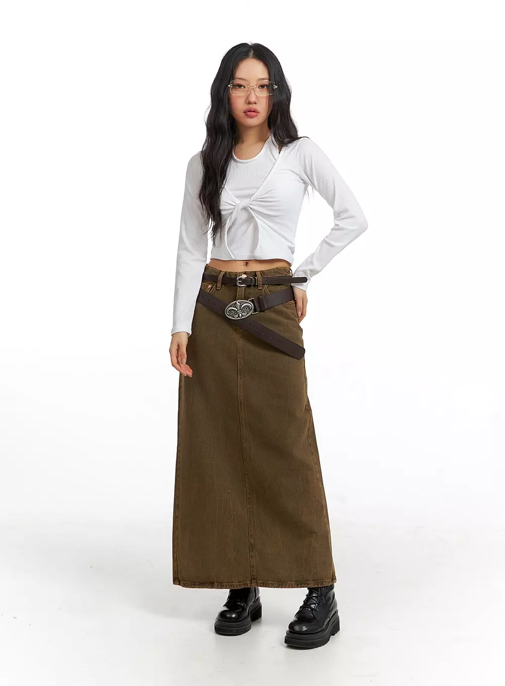 Washed Denim Maxi Skirt, CF407 - Buy Now!