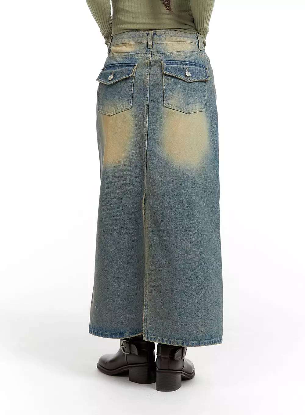 Washed Denim Maxi Skirt CF419