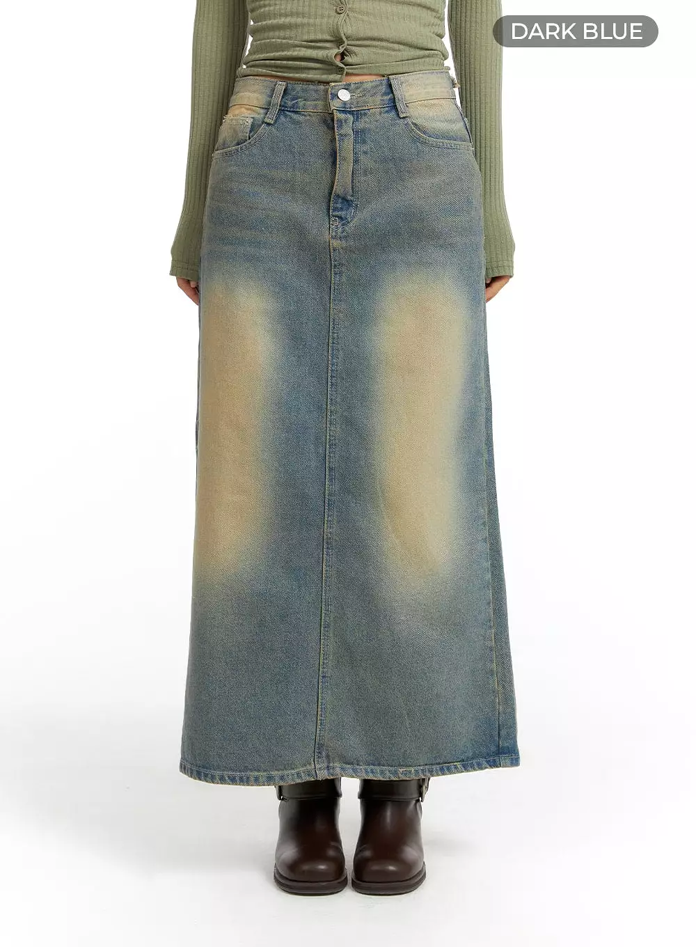 Washed Denim Maxi Skirt CF419