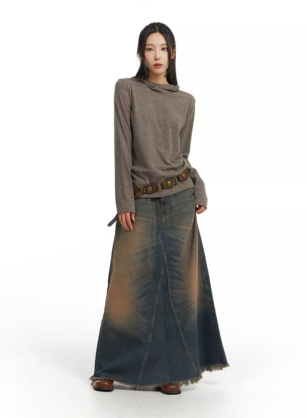 Washed Denim Maxi Skirt - CJ418