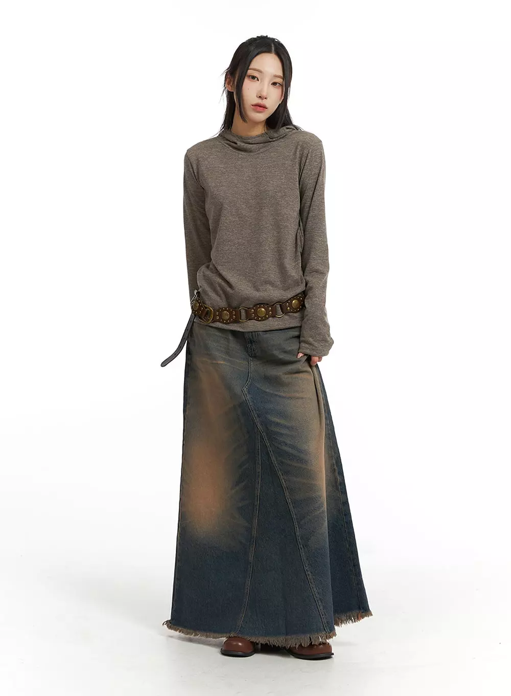 Washed Denim Maxi Skirt - CJ418