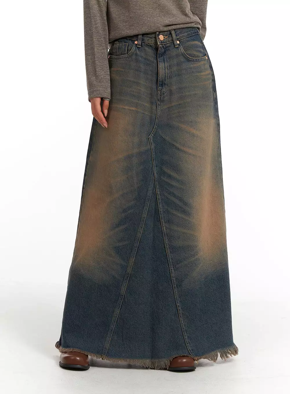 Washed Denim Maxi Skirt - CJ418