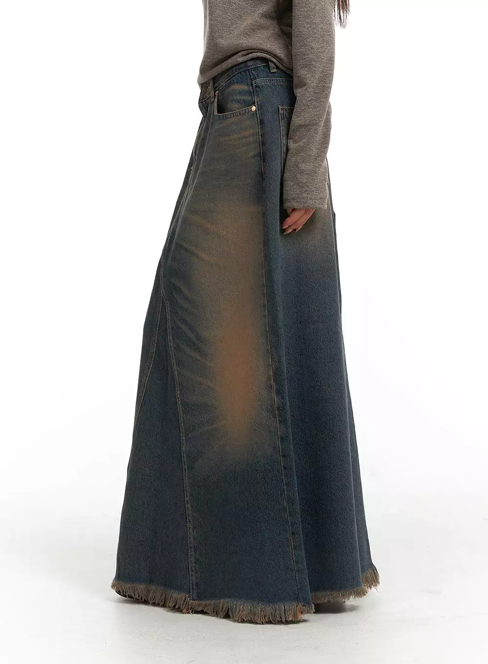 Washed Denim Maxi Skirt - CJ418