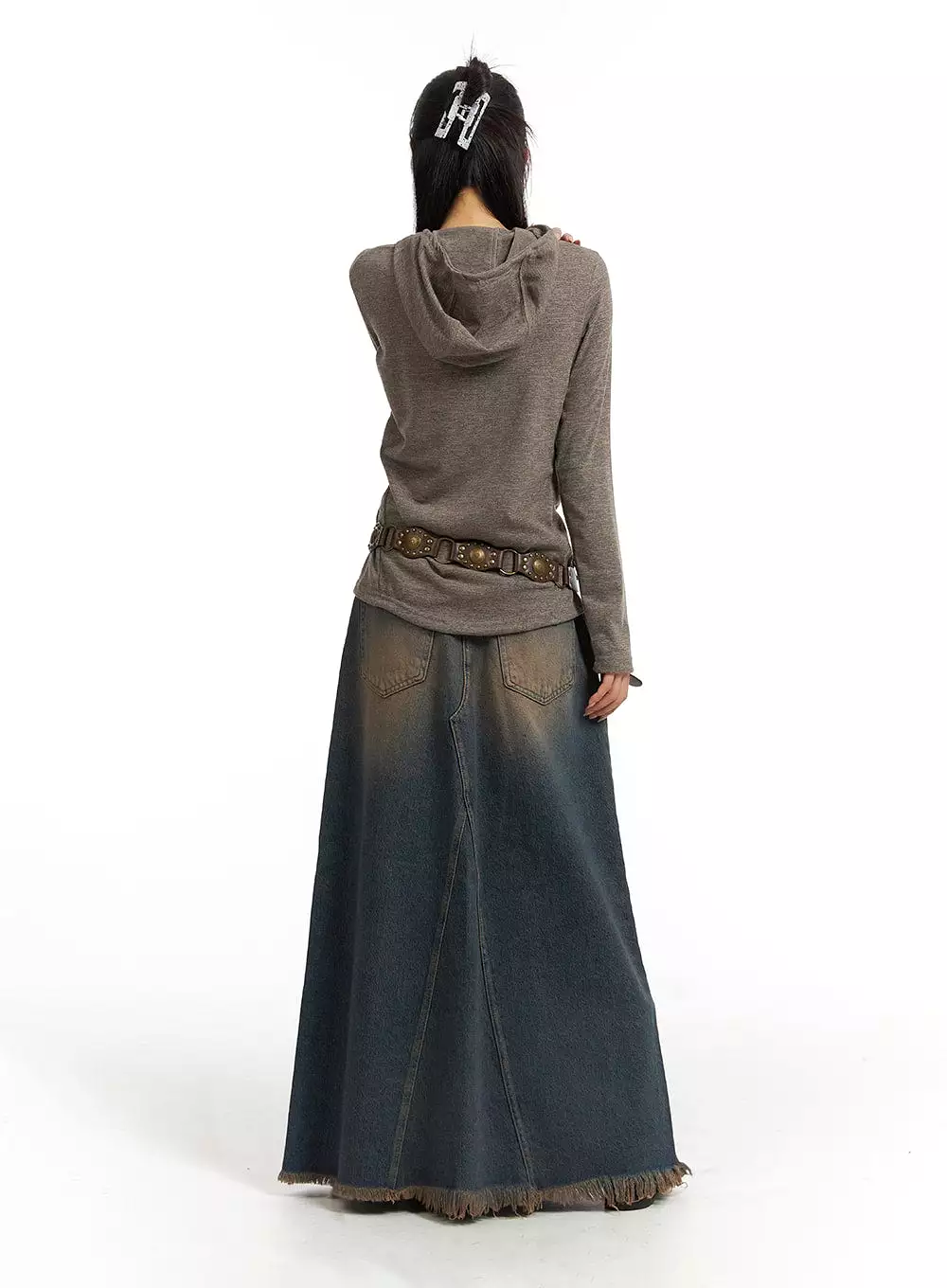 Washed Denim Maxi Skirt - CJ418