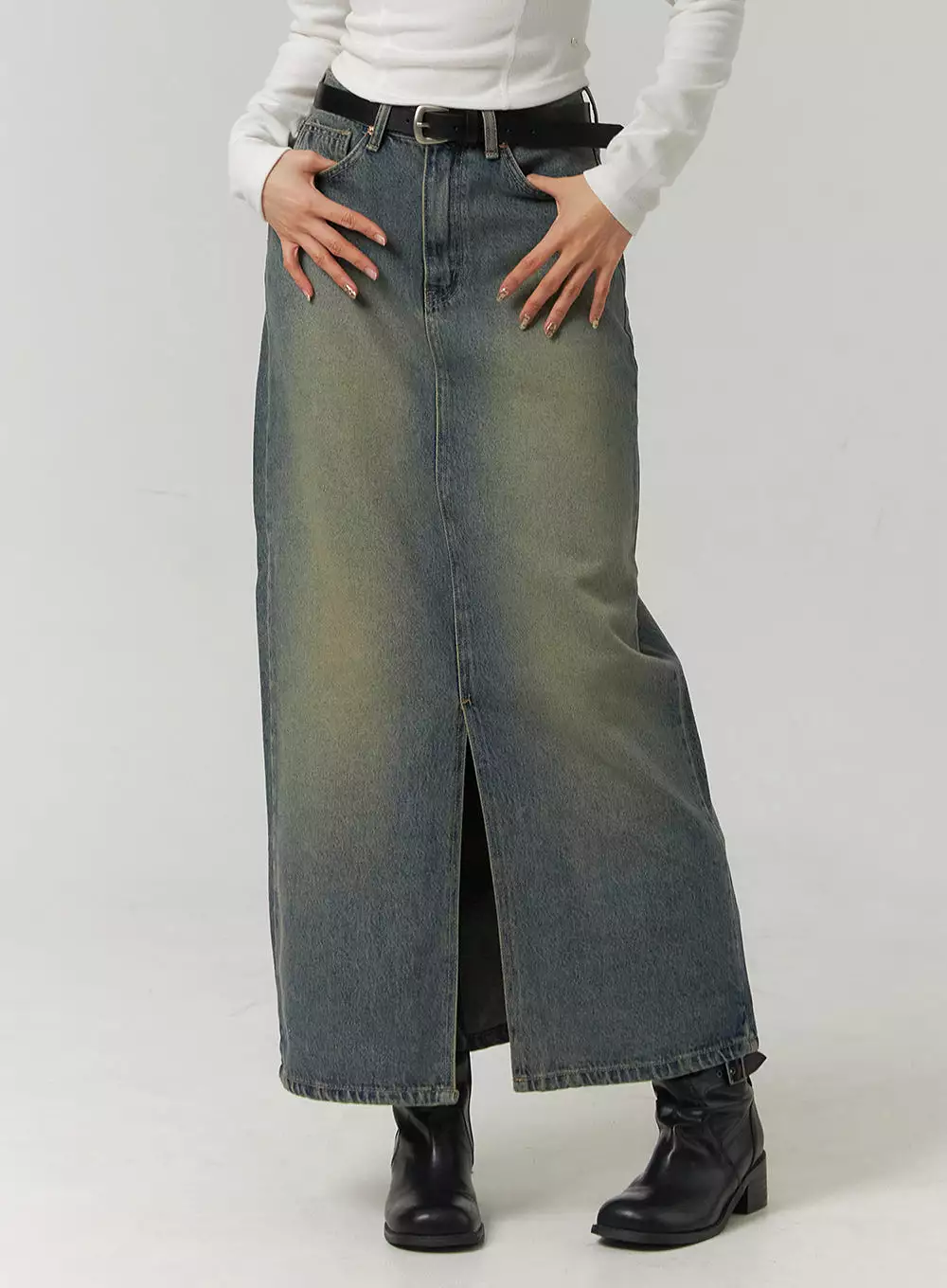 Washed Denim Maxi Skirt - CJ422