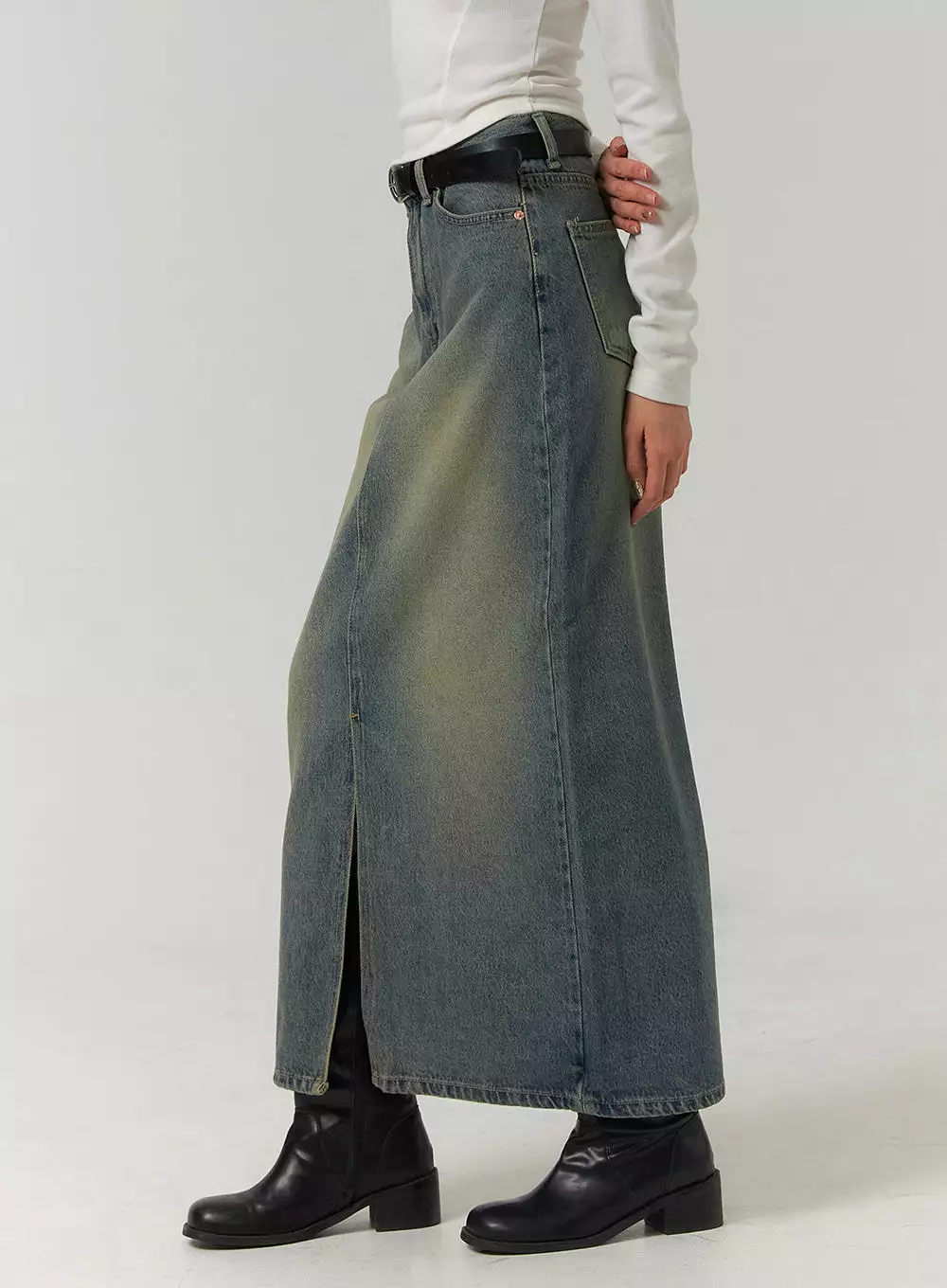 Washed Denim Maxi Skirt - CJ422