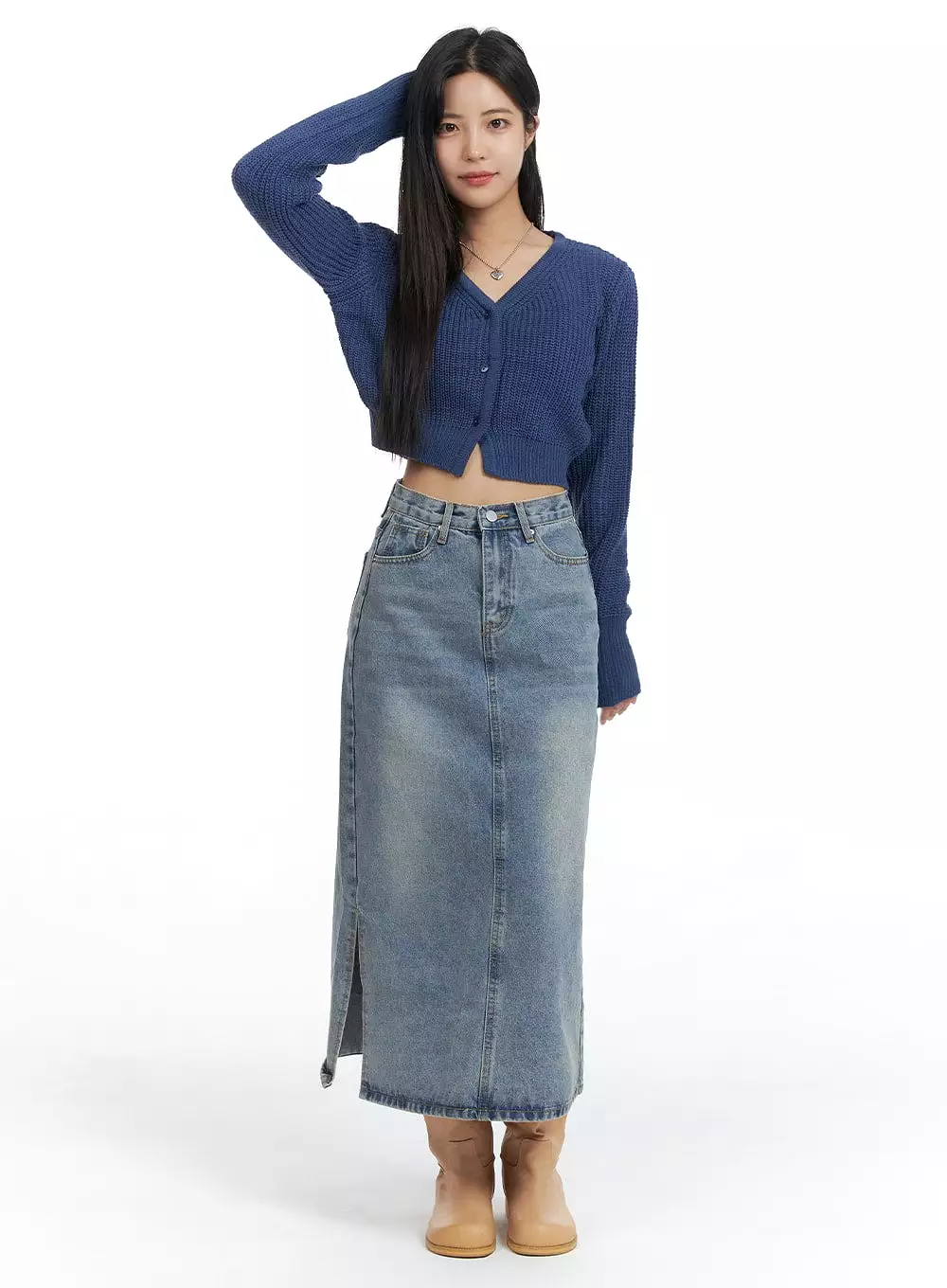 Washed Denim Maxi Skirt OF416 - Shop Online Now!