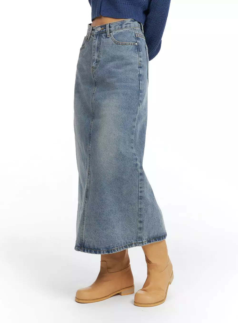 Washed Denim Maxi Skirt OF416 - Shop Online Now!