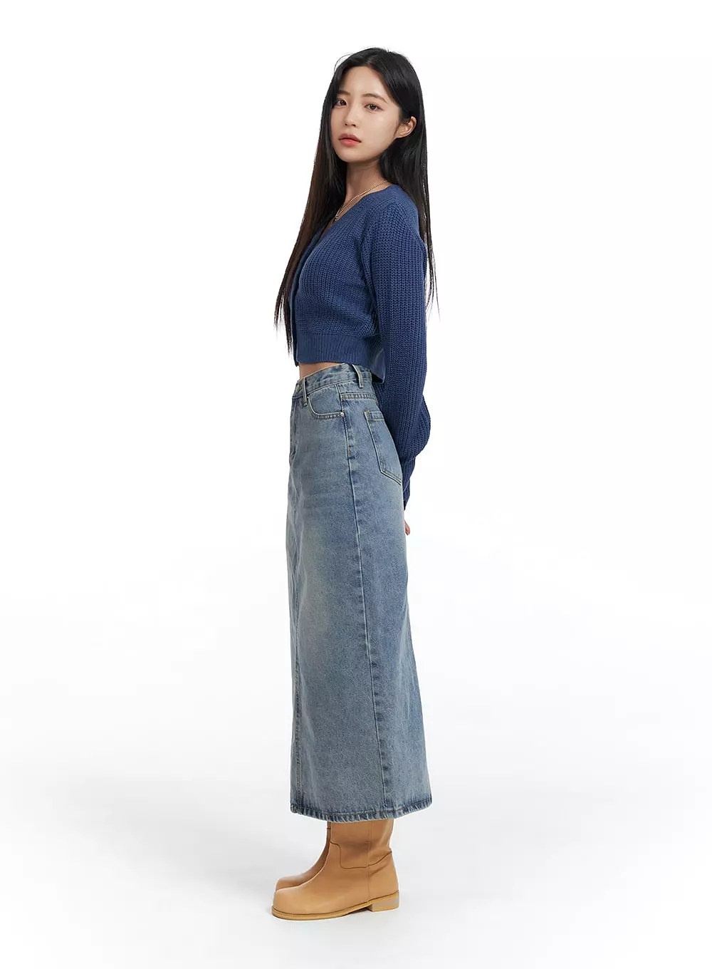 Washed Denim Maxi Skirt OF416 - Shop Online Now!