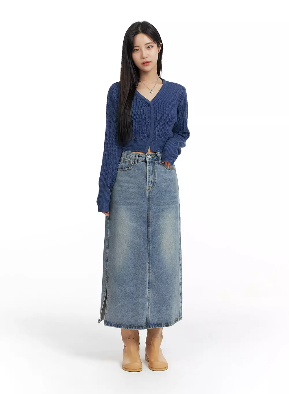 Washed Denim Maxi Skirt OF416 - Shop Online Now!