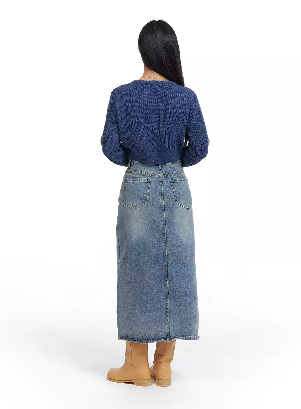 Washed Denim Maxi Skirt OF416 - Shop Online Now!