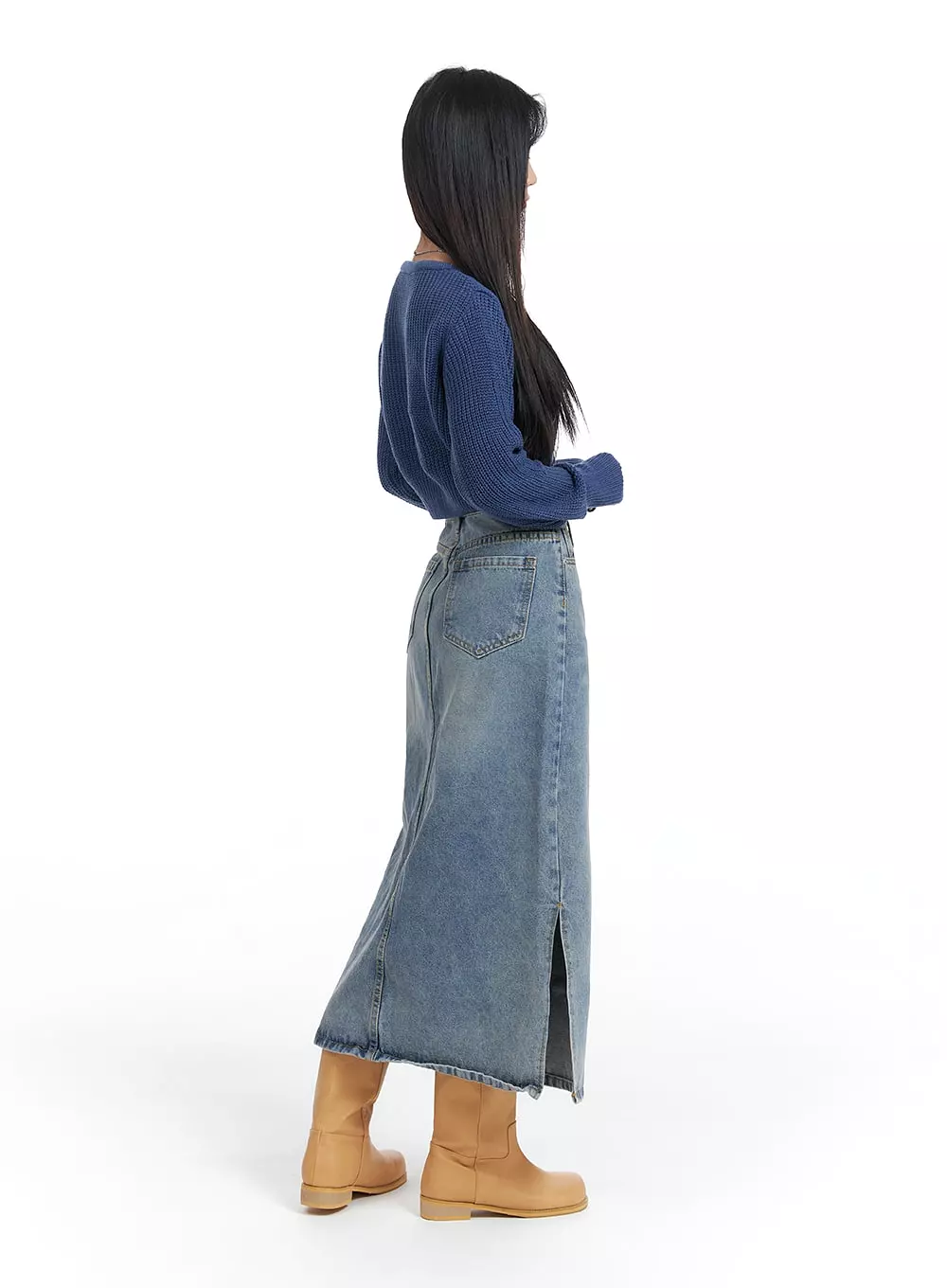 Washed Denim Maxi Skirt OF416 - Shop Online Now!